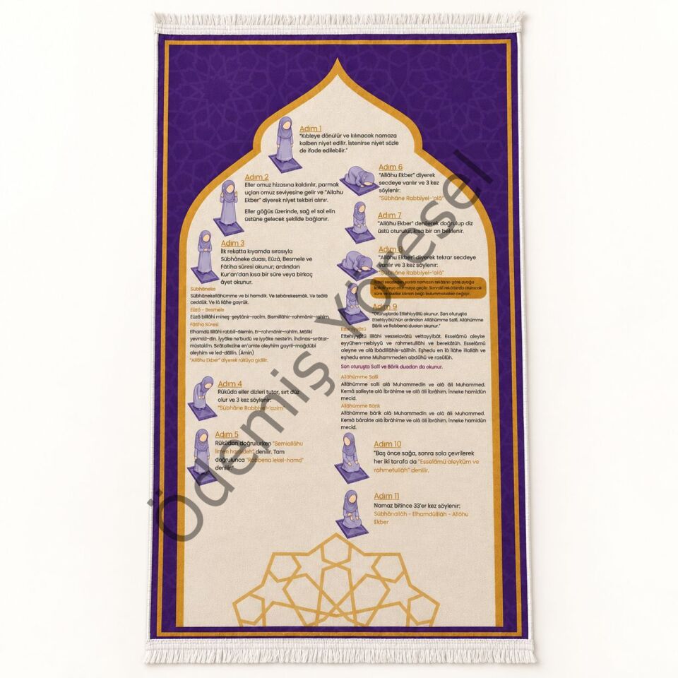 Eğitici Kadife Namaz Seccadesi Hediye Namaz Rehberi