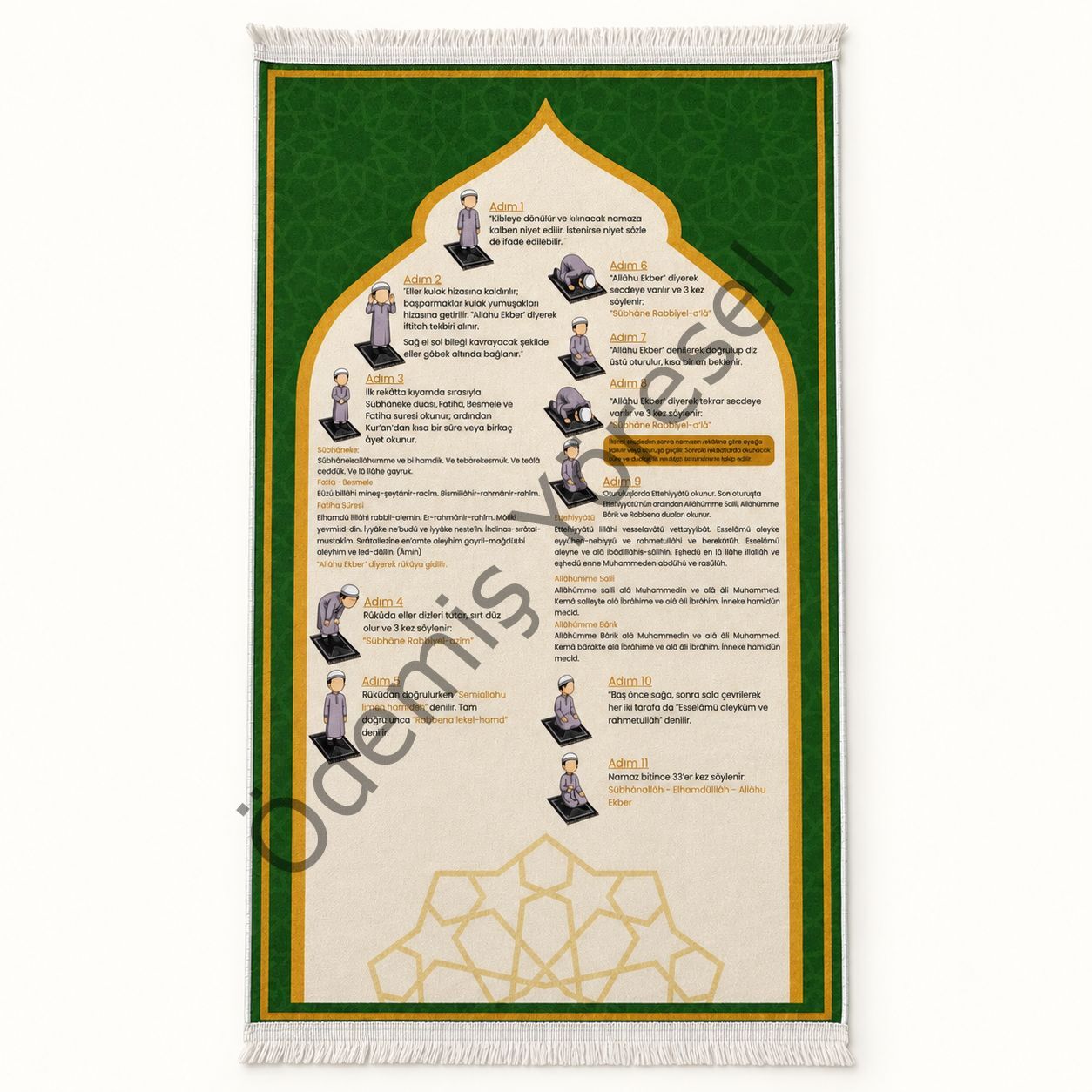 Eğitici Kadife Namaz Seccadesi Hediye Namaz Rehberi Yeşil Seccade