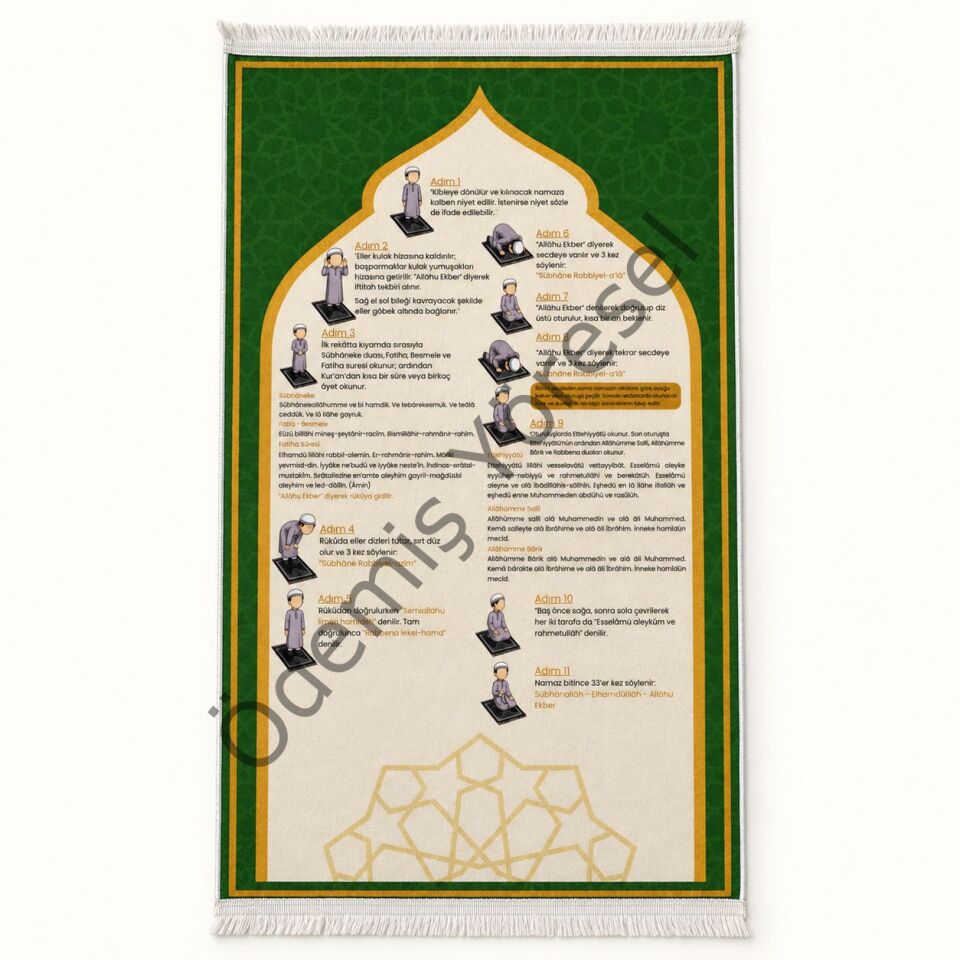 Eğitici Kadife Namaz Seccadesi Hediye Namaz Rehberi Yeşil Seccade
